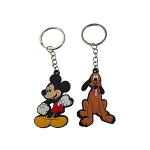 Vintage Disney Mickey Mouse & Pluto PVC Rubber Keychains Set of 2